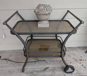 lot 158 image: Rolling Glass Patio Bar Cart