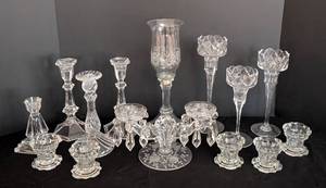 lot 117 image: Large Assortment of Glass and Crystal Candleholders