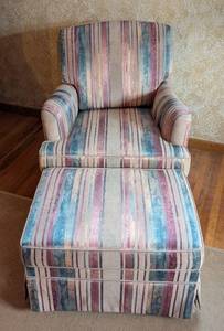 lot 141 image: Vintage Striped Armchair and Ottoman