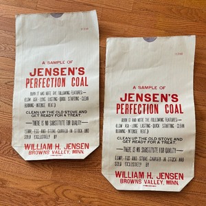 lot 346 image: Two Vintage Jensens Perfection Coal Bags  Two Vintage Jensens Coal Advertising Bags