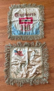 lot 348 image: Two Antique Forget Me Not Silk Pillow Cases including an Antique WW1 Engineers US Banner Silk Pillow Case