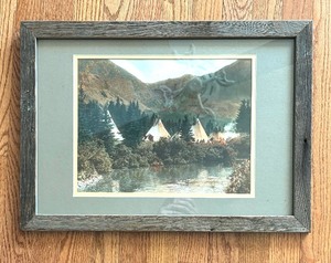 lot 356 image: Blackfoot Tipi Camp Up the Cutback in Montana Photographic Framed Print by Roland Reed
