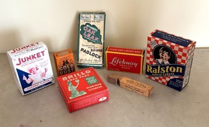 lot 362 image: Vintage Boxes including Brillo Soap Pads, Junket Caramel Flavor, Ralston Wheat Cereal and More