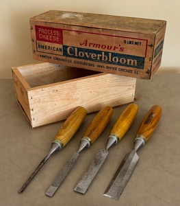 lot 387 image: Four Marples Chisels and Wooden Boxes