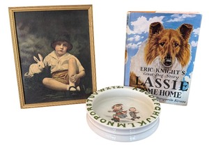 lot 232 image: Vintage Childrens Dinner Plate, Framed Print and Lassie Book