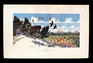 lot 333 image: Framed Vintage Print On the Ridge by Paul Goble