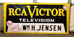 lot 342 image: Rare Vintage RCA Victor Metal Sign  Vintage RCA VICTOR Television Wm H. Jensen Advertising Sign