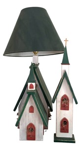 lot 308 image: Handcrafted Birdhouse Lamp and Handcrafted Decorative Birdhouse