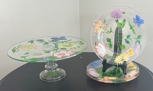 lot 35 image: Royal Danube Hand Painted Crystal Pedestal Cake Platter with Plates