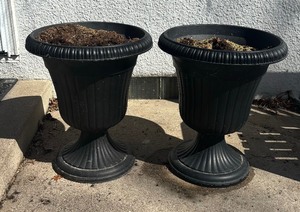 lot 143 image: Two Black Resin Planter Pots