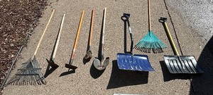 lot 148 image: Shovels, Rakes, Tiller, Hoe and More