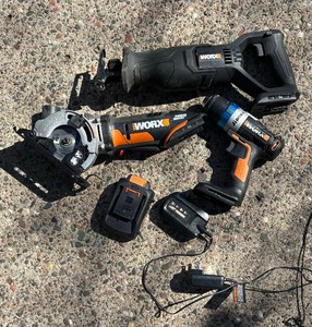 lot 119 image: Worx Reciprocating Saw, Drill and Circular Saw