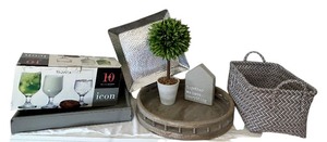 lot 124 image: Wonderful Home Decor including New Tropica Glasses, Pretty Faux Topiary, Trays and More