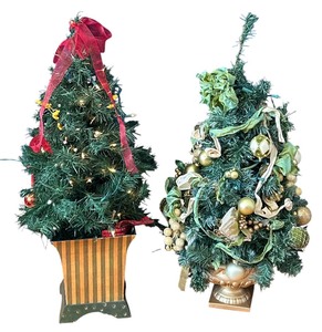 lot 55 image: Two Faux Pine Trees Decorated for the Holidays