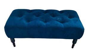 lot 45 image: Luxurious Blue Tufted Velvet Bench  Ottoman