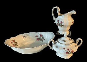 lot 237 image: Vintage Rosenthal Moss Rose Serving Bowl, Creamer Pitcher and Sugar Dish