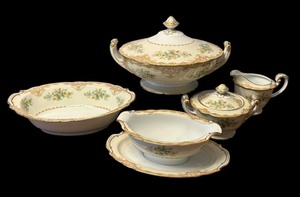lot 263 image: Vintage Noritake Iris Serving Bowls, Sugar Dish, Creamer Pitcher and Gravy Boat