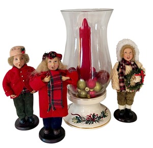 lot 215 image: Vintage Christmas Carolers and Beautiful Hurricane Candle Holder