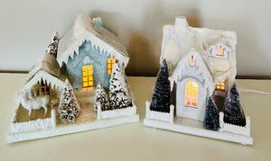 lot 216 image: Flocked Cardboard Holiday Lighted Houses