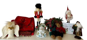 lot 219 image: Beautiful Holiday Decor including a Table Runner, Nutcracker, Musical Snow Globe, Whimsical Santa and More