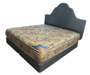 lot 5 image: Deep Grey Upholstered King Bed Frame