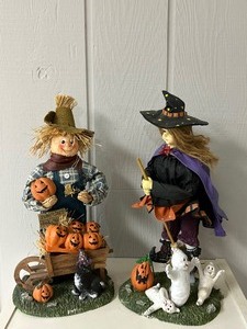 lot 398 image: 13 Inch Fabric Scarecrow and Witch