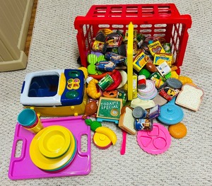 lot 381 image: Collection of Toy Plastic Food and Microwave