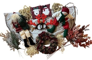 lot 251 image: Holiday Decor with Faux Flowers, String Beads, Tree Skirt and More