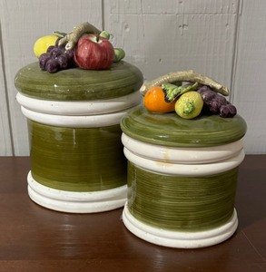 lot 424 image: Two Hand Painted Garden Harvest Canisters by Arnart