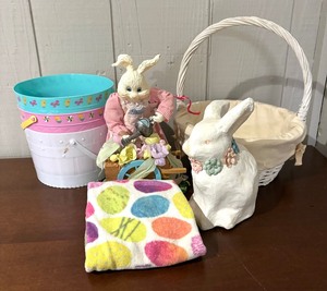 lot 429 image: Bunny Figurines, Basket, Buckets and More