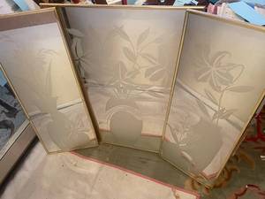 lot 8 image: Set of 3 Frosted Glass Panels with Botanical Design