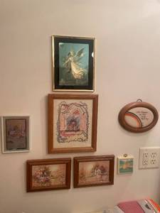 lot 17 image: Collection of 7 Framed Wall Art Pieces, Including Cross-Stitch and Scenic Prints