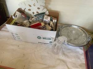 lot 90 image: Collection of Assorted Christmas Holiday Decor and Glass Serving Tray