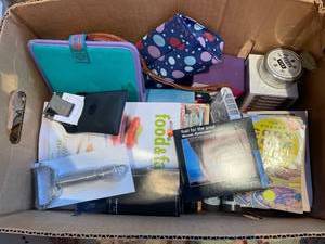 lot 121 image: Assorted Box of Vintage Cookbooks, Storage Tins, and Various Accessories