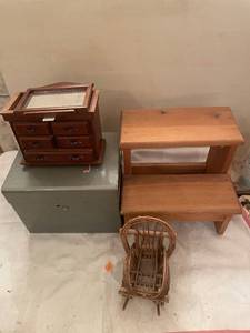 lot 149 image: Collection of Wooden Miniature Furniture and Jewelry Box