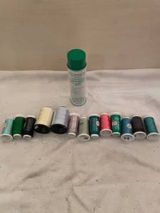 lot 150 image: Set of Assorted Sewing Thread Spools and Embroidery Spray Adhesive
