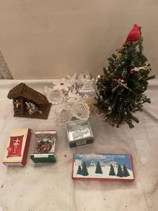 lot 158 image: Assorted Christmas Decor Collection with Tree, Ornaments, and Nativity Scene