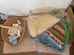 lot 174 image: Collection of Baby Booties and Colorful Knit Blankets