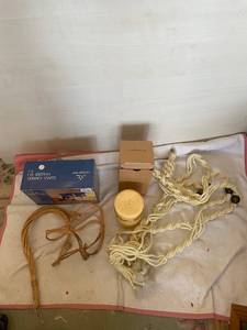lot 180 image: Mixed Lot Glass Candle Holder Set, Candle, Ropes, and Plant Hanger