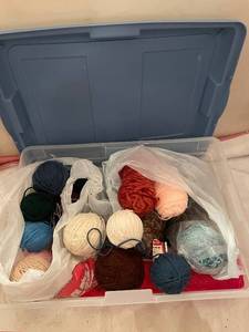 lot 190 image: Collection of Assorted Yarn Balls in Clear Storage Container