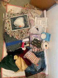 lot 231 image: Comprehensive Crafting and Sewing Supply Lot - Fabrics, Threads, and Accessories