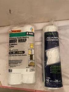 lot 249 image: Lot of 2 Frost King 10 ft. x 25 ft. All-Purpose Plastic Sheeting Rolls