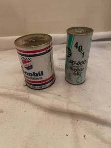 lot 251 image: Vintage Motor Oil Cans Snobil and Ski-Doo Synthetic