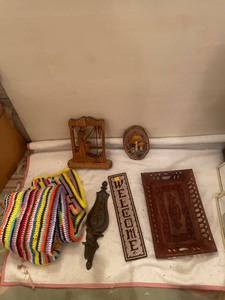 lot 253 image: Collection of Decorative Wooden and Textile Art Pieces