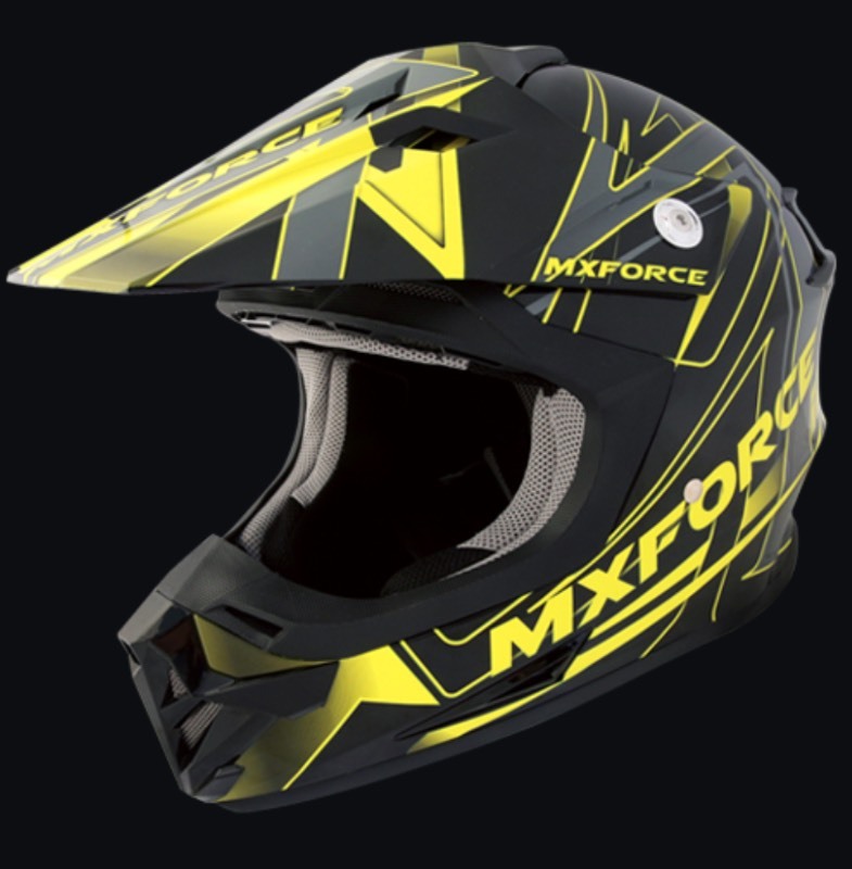 lot 25B image: Brand New MX Force MHS39 X-1 Motocross Helmet - Black & Yellow - Adult Size Large N