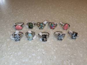 lot 406 image: New 10 Piece Stripe Synthetic Stone Rings Sizes 8 8.5 9 9.5 10 P