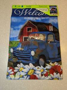 lot 412 image: New Meadow Creek Embroidered Yard Flag Dog Pick Up Barn Flowers P