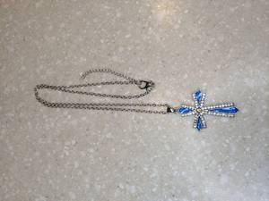 lot 414 image: New Owl And Moon Pendant Cross Necklace Antique Silvery Plated P