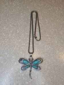 lot 419 image: New Creative Dragon Fly Turquoise Pendant Necklace Silver Plated P