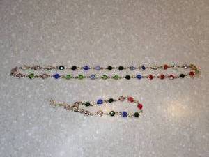 lot 426 image: New Two Piece Colorful Round Rhinestone Necklace And Bracelet 14K Gold Plated P